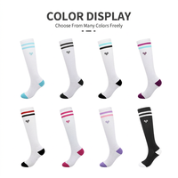 Chaussettes de compression en coton rayées pour femmes avec logo sur le bord, idéales pour le badminton, le fitness, la course à pied, la corde à sauter, le yoga, respirantes et antidérapantes