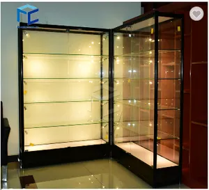Ticari ucuz fiyat altın alüminyum çerçeve siyah panel cam kule vitrinin