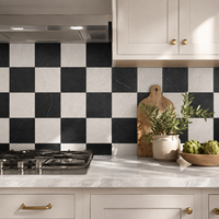 Mosaïque de marbre noir et blanc, carreaux de marbre à damier, mosaïque de marbre blanc de Carrare, carreaux de marbre noir de Chine