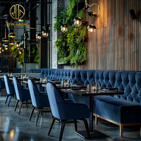 Conjunto de Muebles Modernos Ron Group, Asientos de Banqueta con Respaldo Alto Acolchado, Silla de Terciopelo Personalizada, Mesa Cuadrada de Mármol para Restaurante