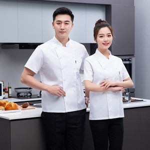 Vêtements <span class=keywords><strong>de</strong></span> chef pour hommes pour le commerce extérieur transfrontalier, vestes à double rangée, couleur unie, manches longues ou courtes, logo <span class=keywords><strong>personnalisé</strong></span> en relief - Product Image 4