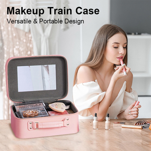 Sac de toilette en cuir pour femme, portable, professionnel, avec logo personnalisé, étui de maquillage rigide de <span class=keywords><strong>voyage</strong></span> avec miroir - Product Image 2