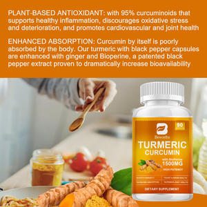 90 Cápsulas de Cúrcuma Orgánica con Curcumina y Pimienta Negra de Alta Potencia <span class=keywords><strong>para</strong></span> el Apoyo de las Articulaciones en Adultos, Antioxidante y <span class=keywords><strong>Sistema</strong></span> Inmunológico - Product Image 6