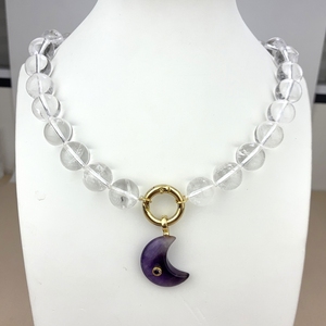 Collar de Moda con Cierre de Oro de 18k, Cuentas Redondas de Turquesa Natural y Colgante de Amatista para Uso Diario - Product Image 5