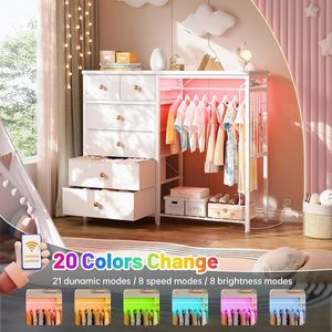 Cómoda Blanca Contemporánea con 4 Ganchos, Estación <span class=keywords><strong>de</strong></span> Carga y Cajones <span class=keywords><strong>de</strong></span> Tela para Dormitorio y Sala <span class=keywords><strong>de</strong></span> Estar - Product Image 5
