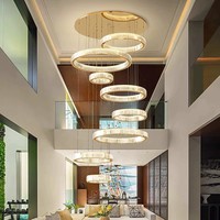 BGST grand luxe cristal LED cercle lustre nouveau Design verre pendentif lumière anneaux pour intérieur Villa escalier décor