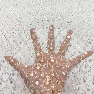 Tissu de broderie de paillettes concaves de mangue de maille extensible pour robes de mode robes sacs chapeaux Textile étincelant - Product Image 4