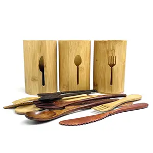 Bamboo utensil holder for kitchen bamboo storage box cutlery holder