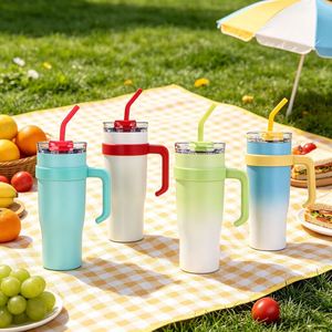 Gobelet isotherme en acier inoxydable de 40 oz avec poignée et couvercle à paille, tasse de voyage isolée sous vide pour voiture et activités sportives en extérieur - Product Image 1