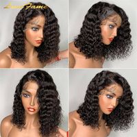 Perruque Bob Lace Frontale Ondulée Profonde en Cheveux Humains Bruts Brésiliens, Dentelle Transparente, Vente en Gros pour Femmes