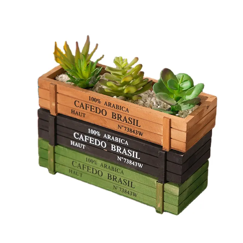 rustic wood square wooden decorative desktop succulent mini plant pot for home decor