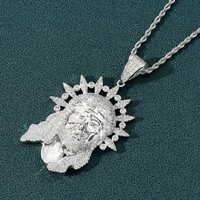 Collier pendentif visage Hip Hop avec chaîne CZ glacée style vintage, vente en gros
