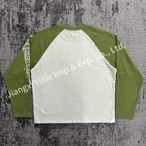 Ts2243 người đàn ông giản dị Crew Neck Raglan dài tay áo T-shirt 100% cotton thoáng khí thường xuyên phù hợp với màu sắc khối thiết kế với DTG in - Product Image 4