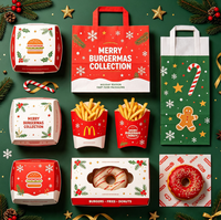 Sacs et boîtes d'emballage en papier personnalisés pour la vente à emporter de Noël, contenants alimentaires imprimés avec logo pour la restauration rapide, hamburgers, frites, beignets, gâteaux