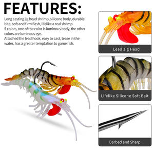 Luya appât tête de plomb crochet crevette lumineuse cinq sections crevettes molles, section cassée crevettes avec pendentif en plomb - Product Image 4