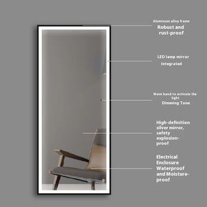 Miroir intelligent à cadre en aluminium - Montage au sol et au mur, miroir de salle de bain avec capteur de mouvement, écran tactile, anti-buée, anti-explosion - Product Image 5