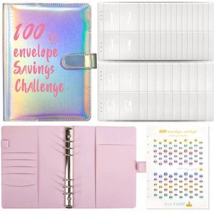 100 Envelopes Money Saving Challenge Budget Binders A5 PU Leather Budget Loose <b>Leaf</b> Design - Product Image 2