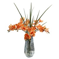 YL Orchidée artificielle Cymbidium à 3 têtes en soie faite à la main de haute qualité, effet toucher réel, pour mariage et Noël