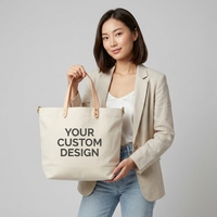 Sac fourre-tout en toile de coton personnalisé, réutilisable, avec poignée en cuir, 40 cm x 35 cm, pour courses, trajets quotidiens, cadeau promotionnel