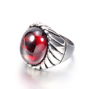 Men's Dark Red Agate Gemstone Vintage <strong>Silver</strong> <strong>Big</strong> Stone <strong>Ring</strong> Titanium Stainless Steel Engagement Wedding Couple <strong>Rings</strong> - Product Image 3