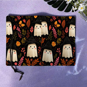 A6 Handmade Vintage Notebook Tie Closure 160 Pages Parfait Business Meeting Gift for FranchiseesGhosts Witch Hats Flowers Le - Product Image 6