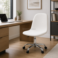 Chaise de bureau pivotante en lin blanc avec base et roulettes chromées, chaise de bureau moderne réglable en hauteur pour la maison et le bureau