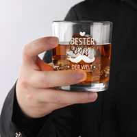 Vaso de Whisky Personalizado de 10.3oz con la Frase 'Bester Papa Der Welt', Regalo para el Día del Padre, Vaso Old-Fashioned para Papá
