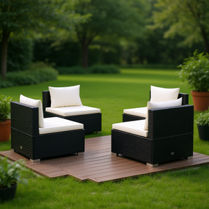 Ensemble de salon de jardin en rotin noir avec structure en acier, mobilier d'extérieur 4 places, design contemporain - Product Image 2