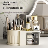 Boîte de rangement de bureau avec tiroirs, porte-stylos rotatif, organisateur de cosmétiques, style minimaliste, matériau PP, rangement pratique