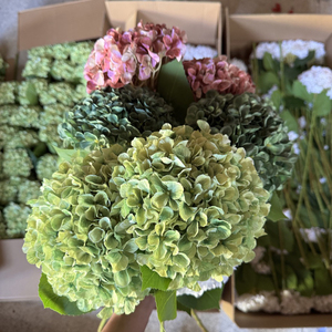 Flores Artificiales <span class=keywords><strong>Baratas</strong></span> de Fábrica Castle, <span class=keywords><strong>Hortensias</strong></span> de Seda con Tacto Real, <span class=keywords><strong>Hortensias</strong></span> Falsas Blancas y Azules con Tallo Decorativo - Product Image 1