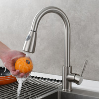 Robinet de cuisine extractible en acier inoxydable brossé SUS304, mitigeur monocommande eau chaude et froide avec douchette à double fonction