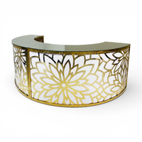 Comptoir de bar événementiel commercial en acier inoxydable doré en forme de U avec plateau en verre pour mariage, hôtel, banquet, location, vente en gros