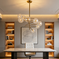 Lustre suspendu de luxe à 8 lumières avec boules de verre, style Sputnik, en or, pour villa