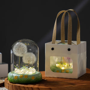 Ornement floral en dôme <span class=keywords><strong>de</strong></span> verre, pissenlit préservé <span class=keywords><strong>de</strong></span> haute qualité, fabriqué en usine, <span class=keywords><strong>lumière</strong></span> nocturne, bouquet <span class=keywords><strong>de</strong></span> fleurs éternelles, cadeau d'anniversaire créatif - Product Image 2