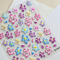 Stiker Kuku Bunga Plumeria Warna-warni Timbul 5D Stiker Seni Kuku Plumeria Lily Merah Muda Ungu Biru Dekorasi Kuku Berperekat