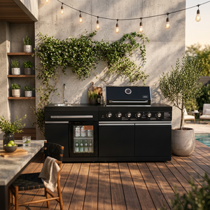 Isla de parrilla de propano para exteriores de 4 + 2 quemadores con refrigerador y fregadero en negro resistente a las huellas dactilares - Product Image 3