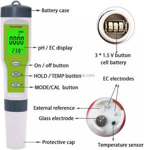 Prix d'usine rétro-éclairé pH-mètre 3 en 1 EC/PH/Temp PH Haute précision PH et EC mètre Idéal pour les aquariums, les laboratoires et l'utilisation à domicile Format de poche - Product Image 2