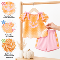 Puresun Ensemble Halloween pour bébé garçon : Chemise à carreaux orange et short, tenue citrouille pour tout-petit