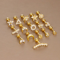 Modernos Pendientes de Cartílago Chapados en Oro de 18K con Circonitas Cúbicas de Varios Estilos (Estrella/Luna/Flor/Corazón) con Cierre de Rosca para Piercing Helix