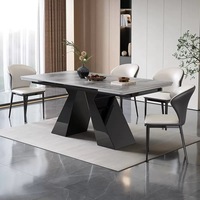 Mesa de Comedor Extensible Moderna con Superficie Rectangular de Piedra Sinterizada, Mesa Expandible para 6-8 Personas, Muebles para el Hogar, Cocina y Comedor