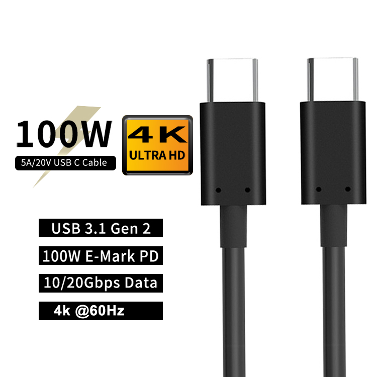 DataRoad 100 Вт Type-C 3,1 двойной USB C Электропитание PVC PD зарядка 10 Гбит/с 5a кабель