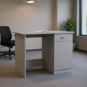 Bureau en bois d'ingénierie gris béton 39,4x19,7x29,9 pouces avec armoire de rangement, design minimaliste, autoportant - Product Image 2