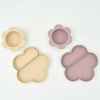 Bol à ventouse en silicone sans BPA, design antidérapant, motif fleur, assiette enfant superposable, ensemble de bols en forme de fleur