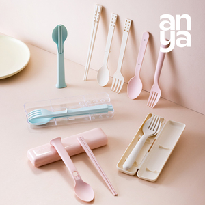 Anya hiện đại di động tái sử dụng PBT muỗng nĩa đặt từ Flatware đặt du lịch cắm trại tùy chỉnh xử lý nhựa dao kéo với trường hợp - Product Image 6