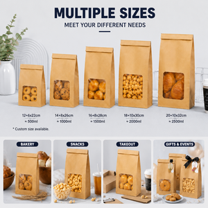 Bolsa de Papel para Pan con Logotipo Personalizado, Resistente al Aceite, con Ventana Transparente para Pan, Tostadas, Galletas, Productos Horneados y Bocadillos - Product Image 3