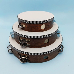 Wholesale Vintage Dark Brown Wood Tambourine <b>Drum</b> With Metal Jingles Orff Percussion Instrument Folk Rhythm Toy - Product Image 2