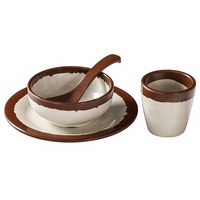 Ensemble de bols à soupe en mélamine noire, bol rond pour sauce avec soucoupe et cuillère pour la restauration