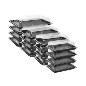 Hình Chữ Nhật Màu Đen Stackable thực phẩm phục vụ khay rõ ràng nhựa hộp bánh sandwich platters gói với nắp trong suốt