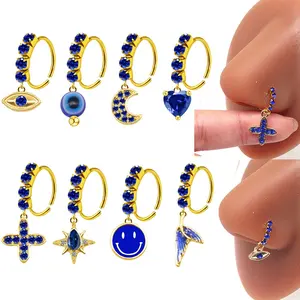 Gaby-anillos de acero inoxidable para la nariz, piercing azul, joyería