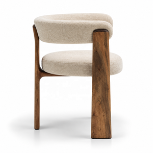 Chaise de salle à manger moderne en bois de frêne rembourrée en bouclette avec dossier haut et courbé pour restaurants et salles à manger d'hôtels - Product Image 4